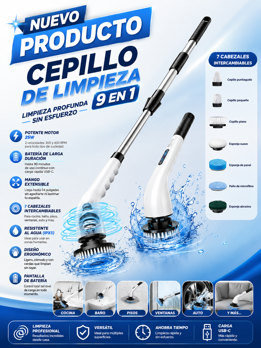Cepillo Eléctrico de Limpieza 9 en 1
